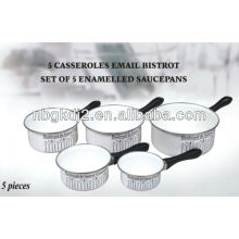 set of 5 enamel saucepan with bakelite handle